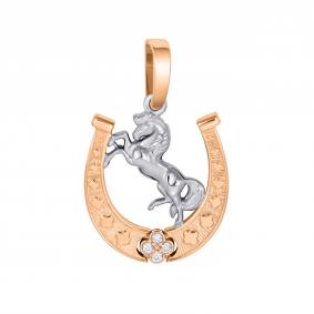 Подвеска Символ года Лошадь из комбинированного золота Primossa с бриллиантом 9141062Б 9141062Б фото