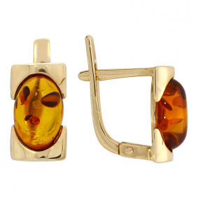 Золотые серьги Дарвин 919040009aa с янтарём 919040009aa фото