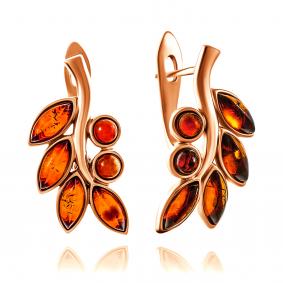Золотые серьги Дарвин 919040018aa-к с янтарём 919040018aa-к фото