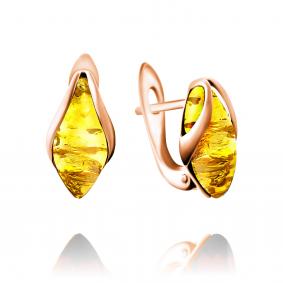 Золотые серьги Дарвин 919040023aa-ск с янтарём 919040023aa-ск фото