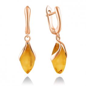 Золотые серьги Дарвин 919040023ab-ск с янтарём 919040023ab-ск фото