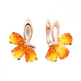 Золотые серьги Дарвин 919040042aa-ск с янтарём 919040042aa-ск фото