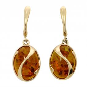 Золотые серьги Дарвин 919040098ab-к с янтарём 919040098ab-к фото