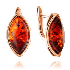 Золотые серьги Дарвин 919040107aa-к с янтарём 919040107aa-к фото