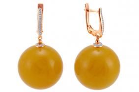 Золотые серьги Дарвин 919880582ss с бриллиантом и янтарём 919880582ss фото