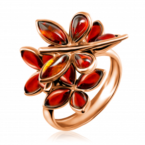 Кольцо из золочёного серебра Дарвин 920042419aa-к с янтарём 920042419aa-к фото