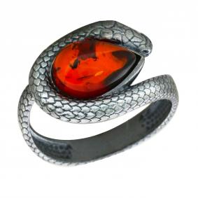 Кольцо из черненого серебра Символ года Змея Дарвин с янтарём 920044216aa-к 920044216aa-к фото