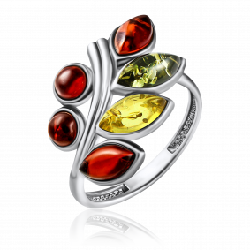 Серебряное кольцо Дарвин 920061018aa-микс с янтарём 920061018aa-микс фото