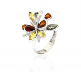Серебряное кольцо Дарвин 920061083aa-микс-1 с янтарём 920061083aa-микс-1 фото