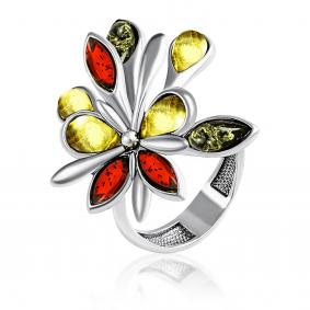 Серебряное кольцо Дарвин 920061083aa-микс с янтарём 920061083aa-микс фото