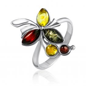 Серебряное кольцо Дарвин 920061094aa-микс с янтарём 920061094aa-микс фото