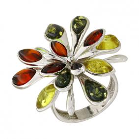 Серебряное кольцо Дарвин 920061183aa-микс-1 с янтарём 920061183aa-микс-1 фото