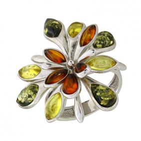 Серебряное кольцо Дарвин 920061183aa-микс-2 с янтарём 920061183aa-микс-2 фото