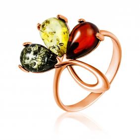 Кольцо из золочёного серебра Дарвин 920062042aa-микс с янтарём 920062042aa-микс фото