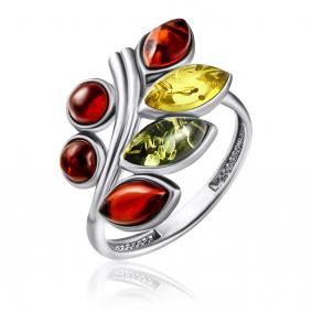 Серебряное кольцо Дарвин 920067018aa-микс с янтарём 920067018aa-микс фото