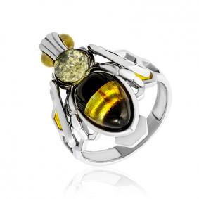 Серебряное кольцо Дарвин 92006R149aa-микс с янтарём 92006R149aa-микс фото