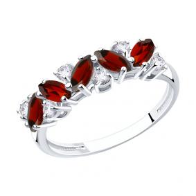 Серебряное кольцо SOKOLOV 92010007 с фианитом и гранатом 92010007 фото