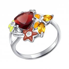 Серебряное кольцо SOKOLOV 92010499 с фианитом, цитрином, гранатом и эмалью 92010499 фото