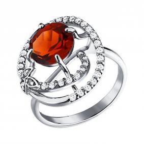 Серебряное кольцо SOKOLOV 92010549 с фианитом и гранатом 92010549 фото