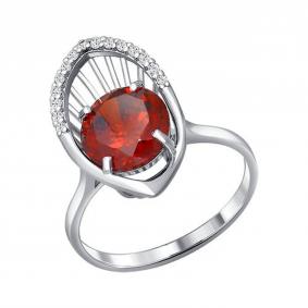 Серебряное кольцо SOKOLOV 92010646 с фианитом и гранатом 92010646 фото