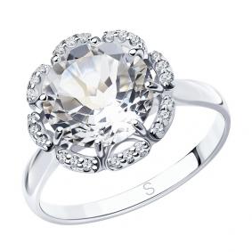 Серебряное кольцо SOKOLOV 92011206 с фианитом и горным хрусталём 92011206 фото