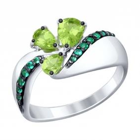 Серебряное кольцо SOKOLOV 92011288 с фианитом и хризолитом 92011288 фото