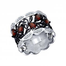 Серебряное кольцо SOKOLOV 92011307 с фианитом и гранатом 92011307 фото