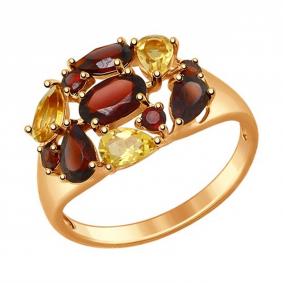 Кольцо из золочёного серебра SOKOLOV 92011385 с цитрином и гранатом 92011385 фото