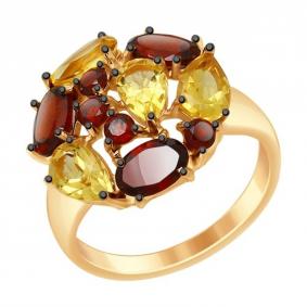 Кольцо из золочёного серебра SOKOLOV 92011426 с цитрином и гранатом 92011426 фото