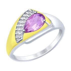 Кольцо из лимонного серебра SOKOLOV 92011452 с фианитом и аметистом 92011452 фото