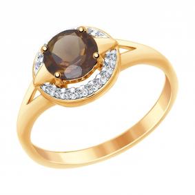 Кольцо из золочёного серебра SOKOLOV 92011462 с фианитом и раухтопазом 92011462 фото