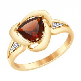 Кольцо из золочёного серебра SOKOLOV 92011480 с фианитом и гранатом 92011480 фото