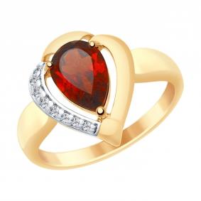 Кольцо из золочёного серебра SOKOLOV 92011483 с фианитом и гранатом 92011483 фото