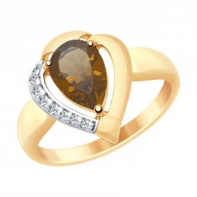 Кольцо из золочёного серебра SOKOLOV 92011484 с фианитом и раухтопазом 92011484 фото