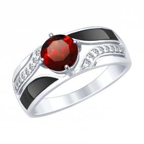 Серебряное кольцо SOKOLOV 92011495 с фианитом, гранатом и эмалью 92011495 фото