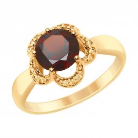 Кольцо из золочёного серебра SOKOLOV 92011522 с фианитом и гранатом 92011522 фото