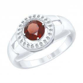Серебряное кольцо SOKOLOV 92011542 с фианитом и гранатом 92011542 фото