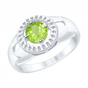 Серебряное кольцо SOKOLOV 92011543 с фианитом и хризолитом 92011543 фото