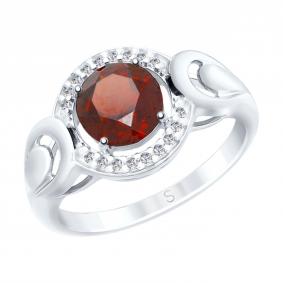 Серебряное кольцо SOKOLOV 92011565 с фианитом и гранатом 92011565 фото