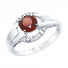 Серебряное кольцо SOKOLOV 92011570 с фианитом и гранатом 92011570 фото