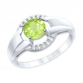 Серебряное кольцо SOKOLOV 92011571 с фианитом и хризолитом 92011571 фото