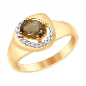 Кольцо из золочёного серебра SOKOLOV 92011652 с фианитом и раухтопазом 92011652 фото