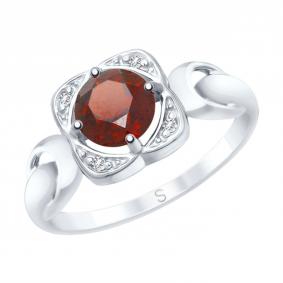 Серебряное кольцо SOKOLOV 92011678 с фианитом и гранатом 92011678 фото