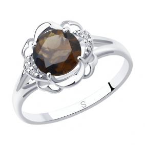 Серебряное кольцо SOKOLOV 92011739 с фианитом и раухтопазом 92011739 фото