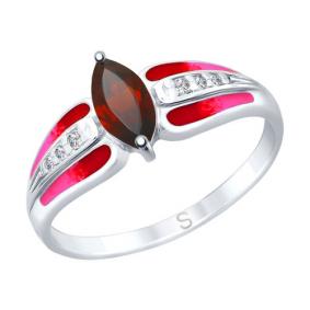 Серебряное кольцо SOKOLOV 92011745 с фианитом, гранатом и эмалью 92011745 фото