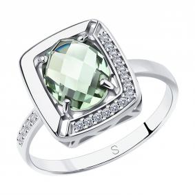 Серебряное кольцо SOKOLOV 92011773 с фианитом и кварцем 92011773 фото