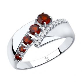 Серебряное кольцо SOKOLOV 92011815 с фианитом и гранатом 92011815 фото