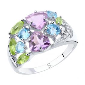 Серебряное кольцо SOKOLOV 92011834 с топазом, фианитом, аметистом и хризолитом 92011834 фото
