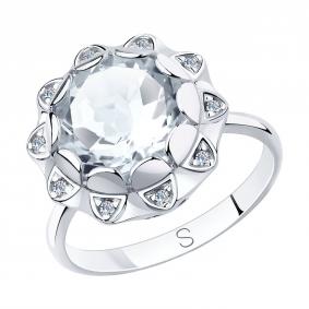 Серебряное кольцо SOKOLOV 92011849 с фианитом и горным хрусталём 92011849 фото