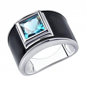 Серебряное кольцо SOKOLOV с ситаллом цвета Лондон топаз и эмалью 92011911-91 92011911-91 фото